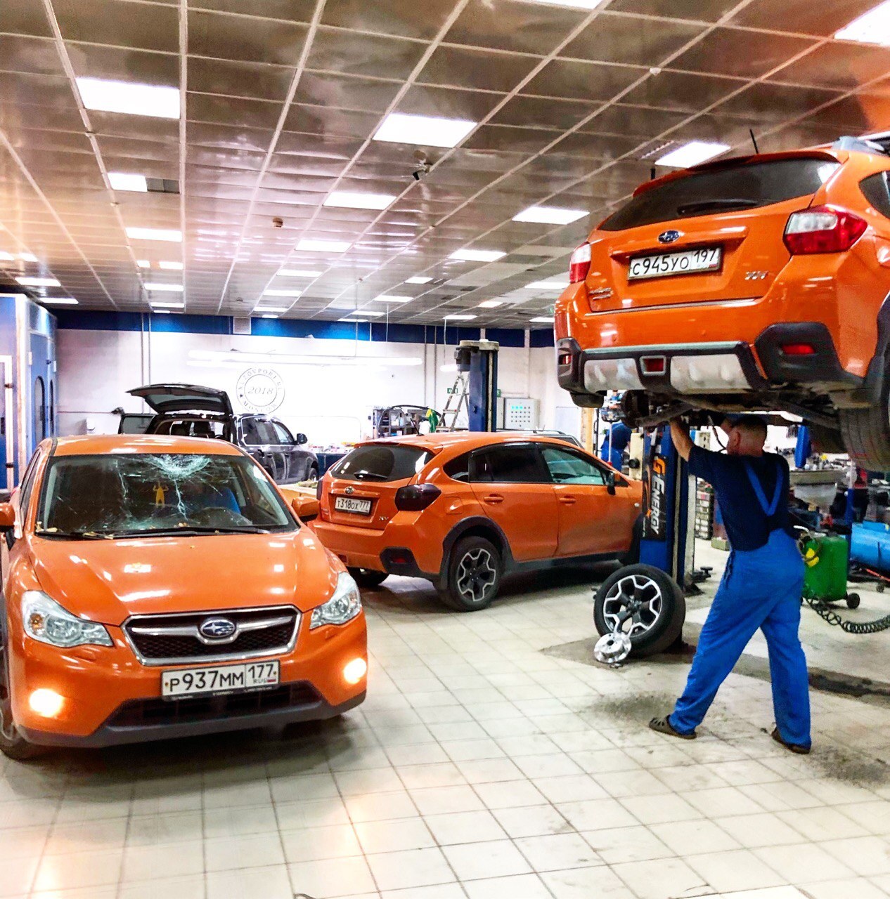 Subaru на подъёмнике